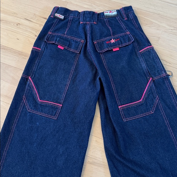 Women’s kik girl-kikwear Wide Leg Rave Jeans-Skater-Bright Pink Detail-90s-9 - Picture 8 of 10